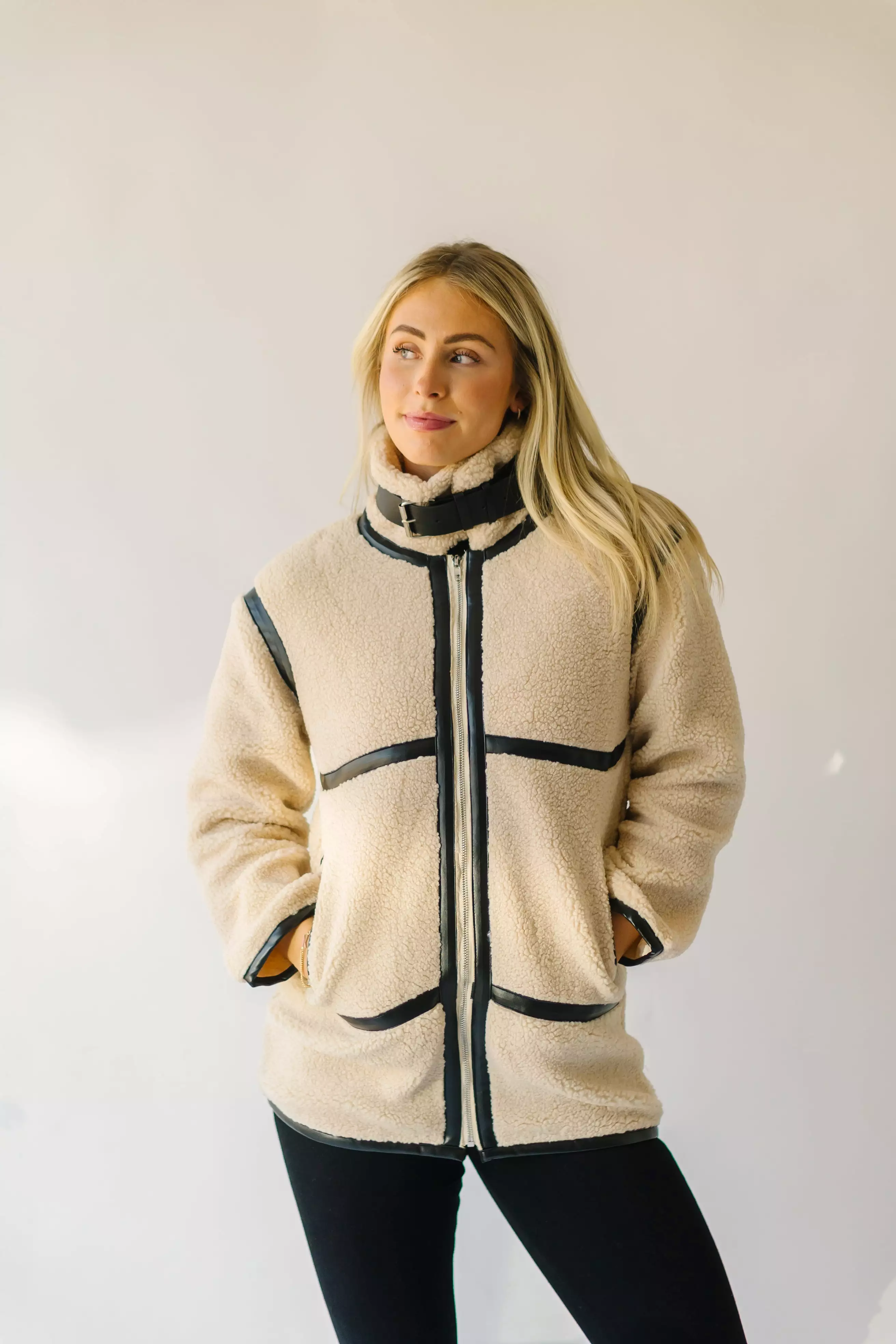 Evren Sherpa Cream Turtleneck Jacket