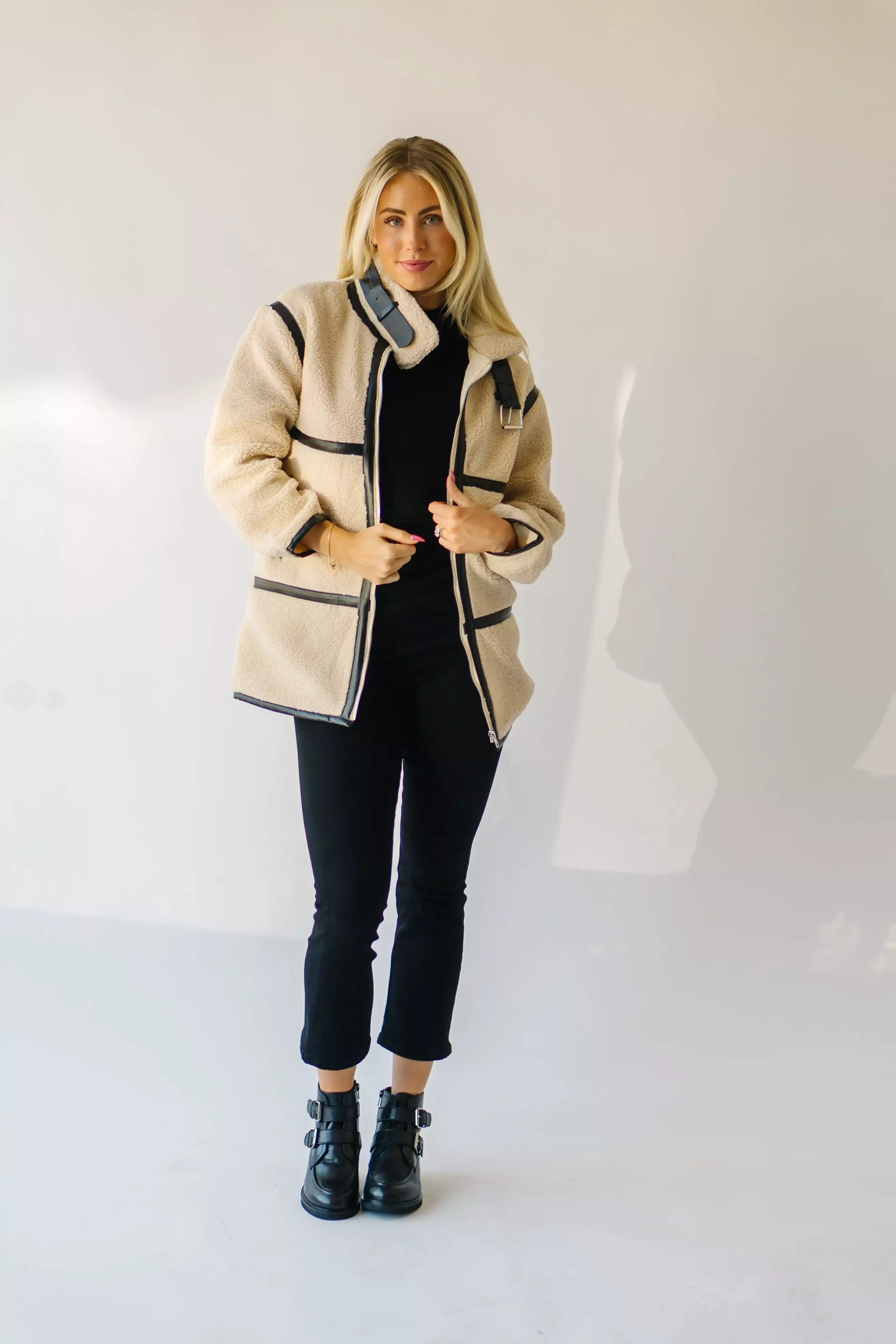 Evren Sherpa Cream Turtleneck Jacket