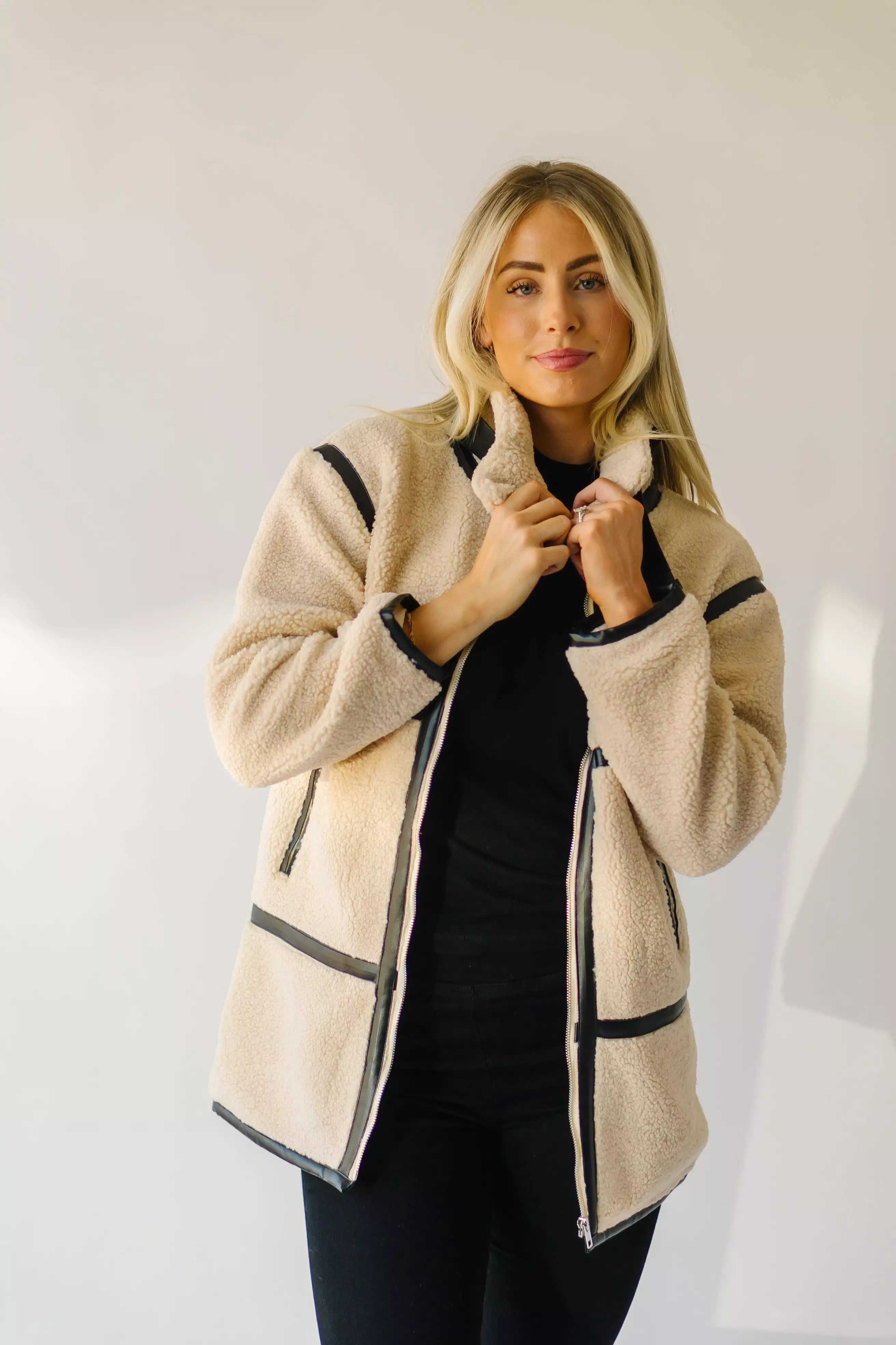 Evren Sherpa Cream Turtleneck Jacket