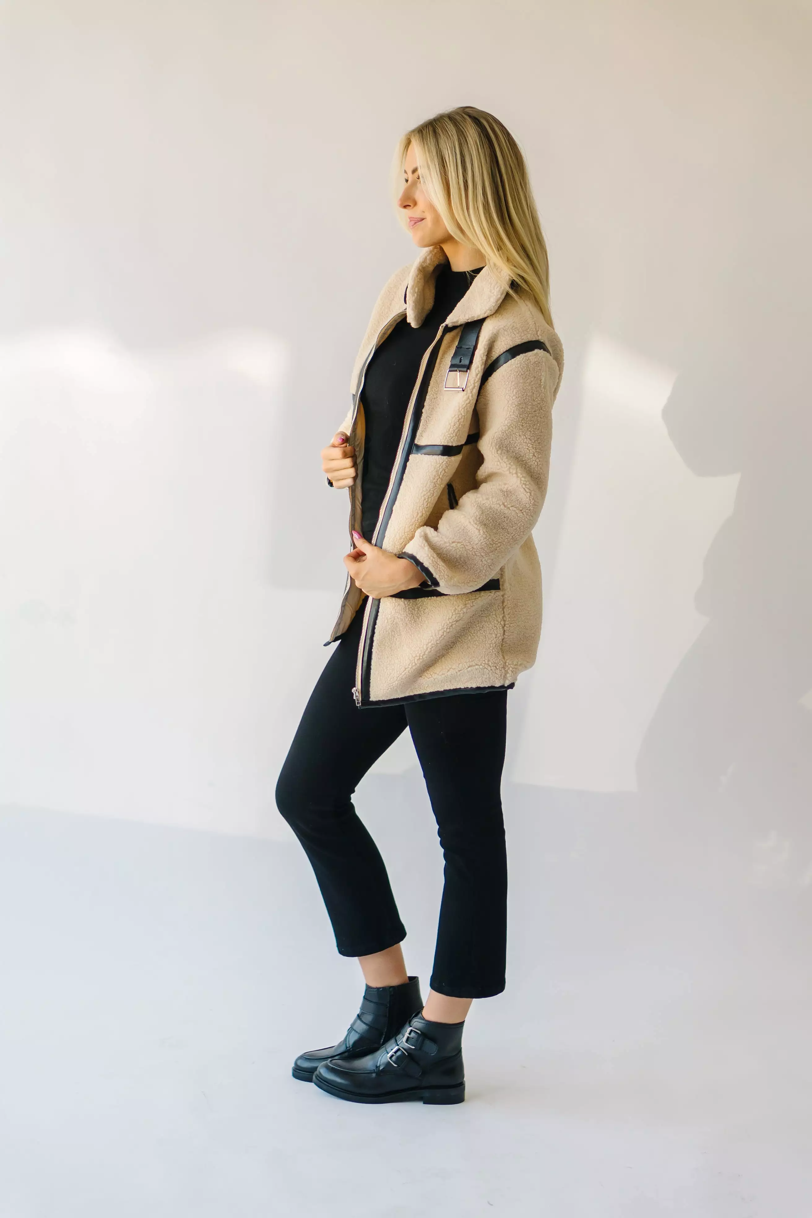 Evren Sherpa Cream Turtleneck Jacket