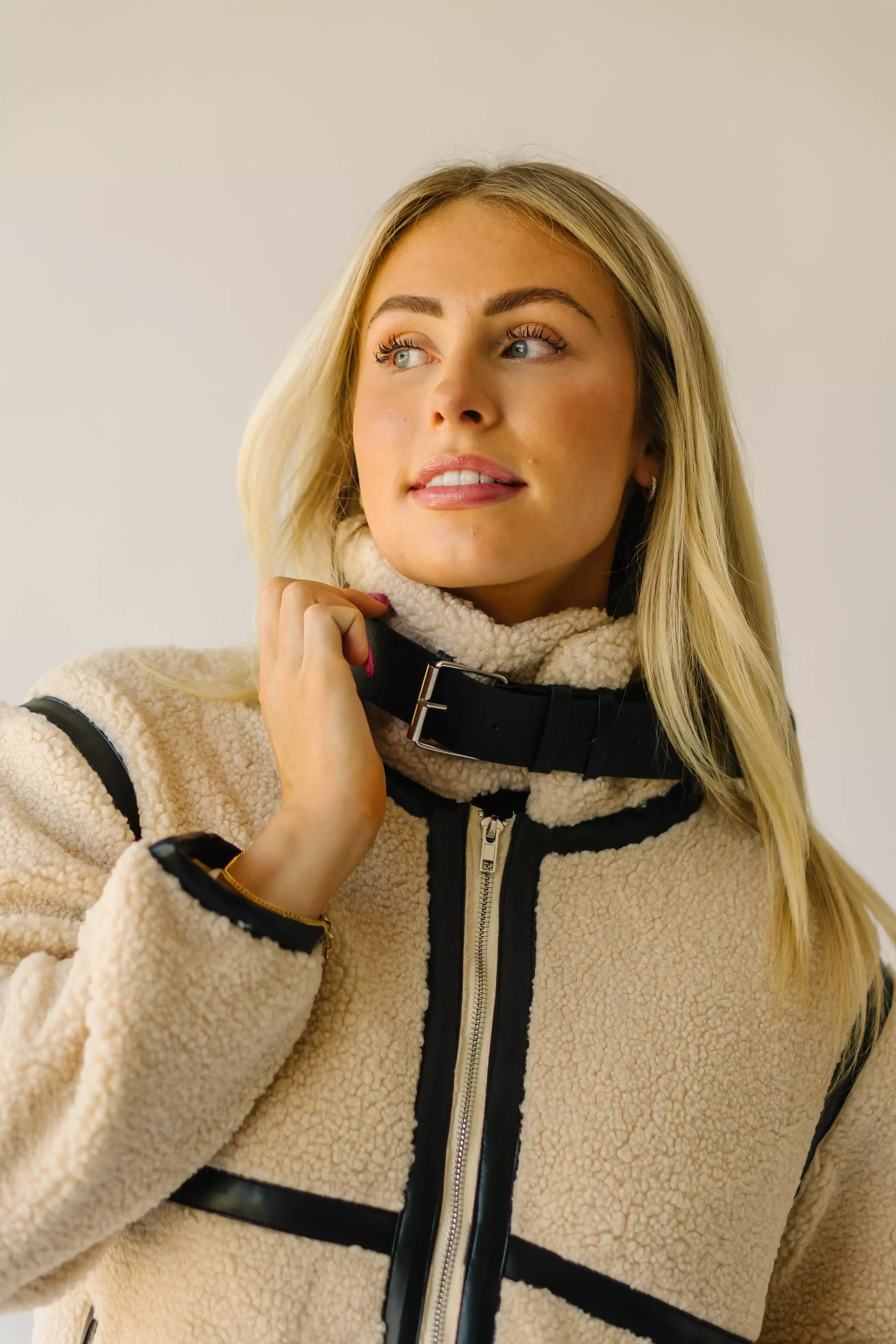 Evren Sherpa Cream Turtleneck Jacket