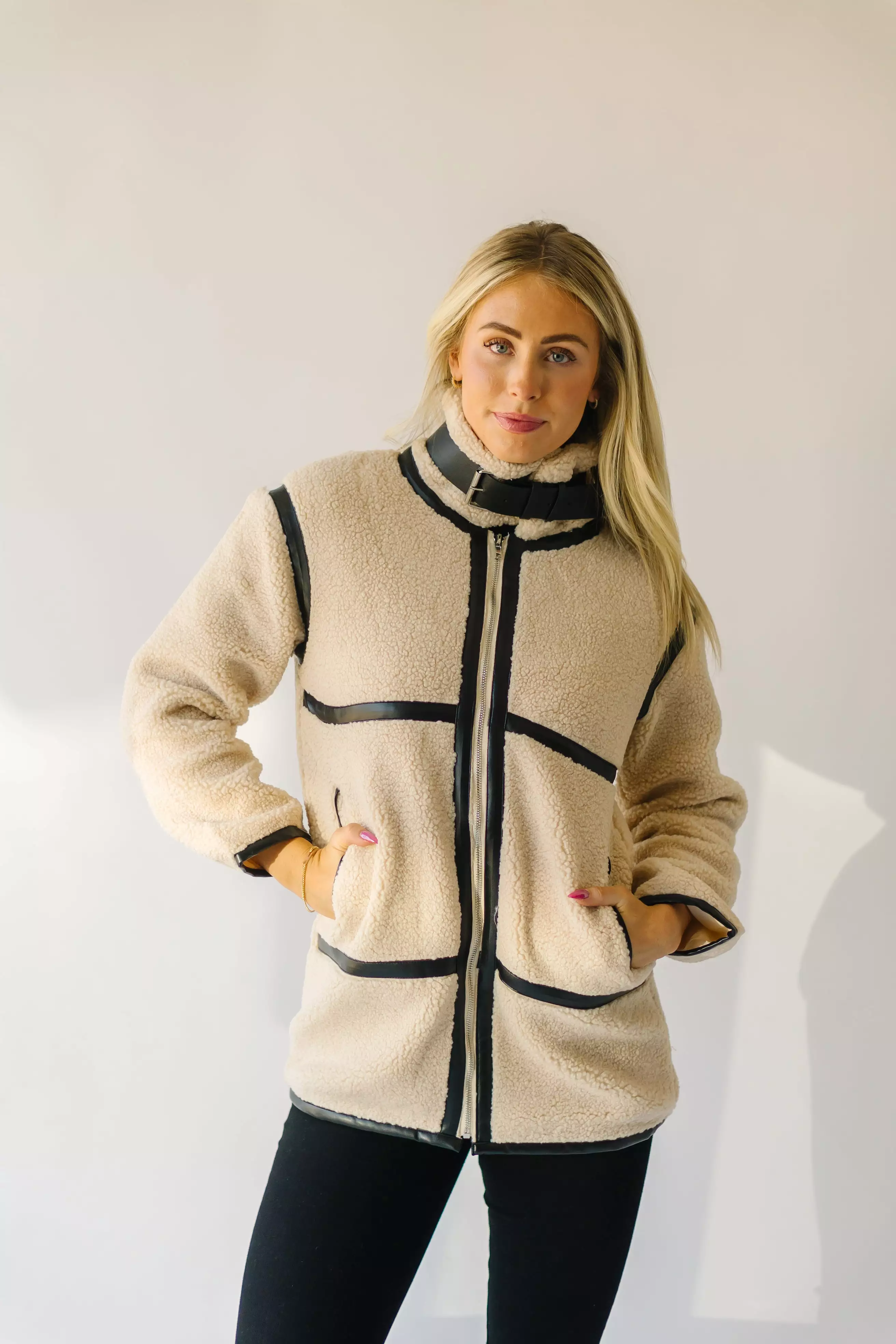 Evren Sherpa Cream Turtleneck Jacket