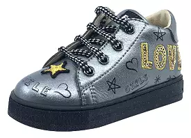 Falcotto Kids' Pete Flash Star Sneaker Tennis Shoes, Silver