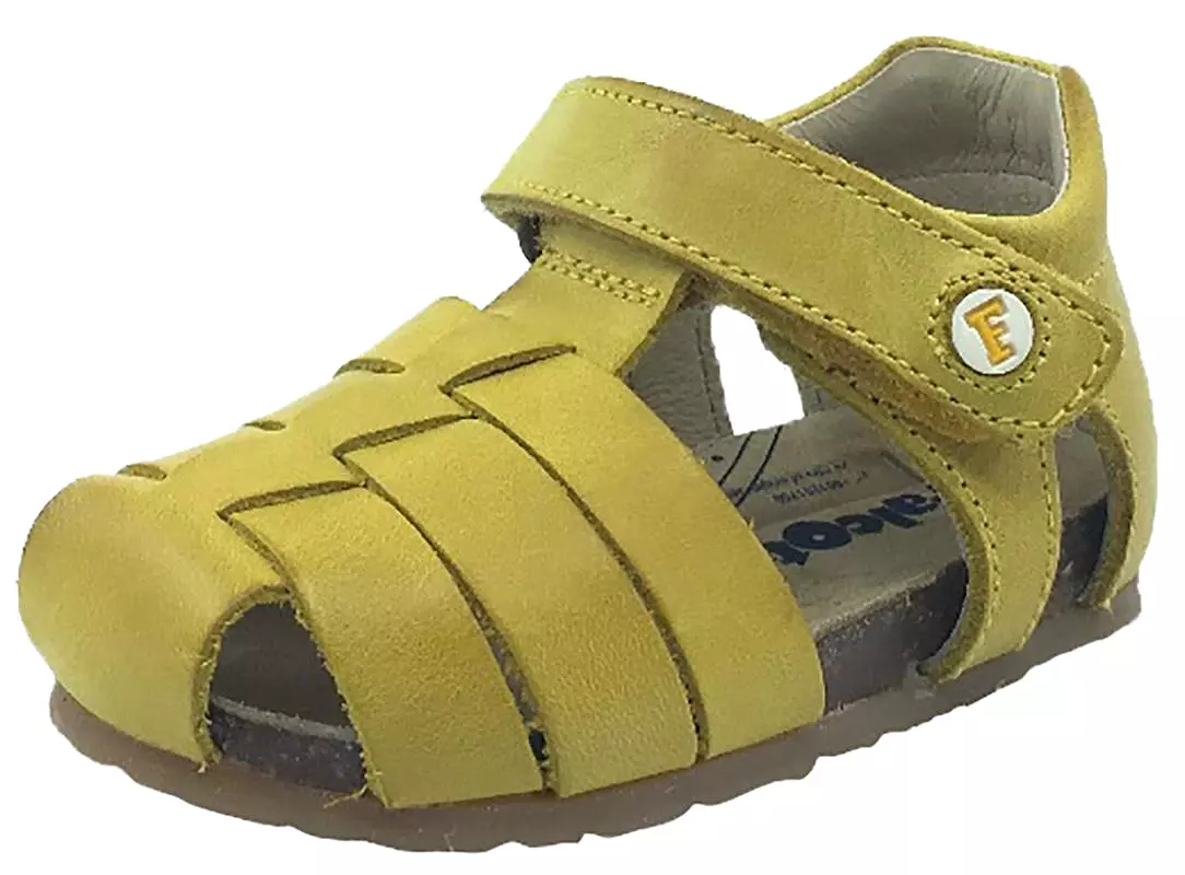 Falcotto Kids' Yellow Leather Fisherman Sandals - Hook and Loop Strap