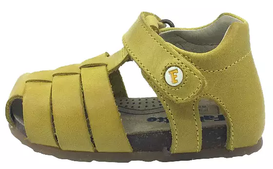 Falcotto Kids' Yellow Leather Fisherman Sandals - Hook and Loop Strap