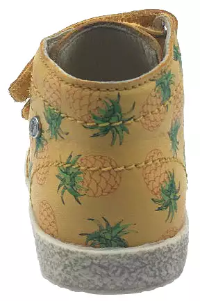 Falcotto mustard yellow pineapple printed leather double strap high top sneaker shoe