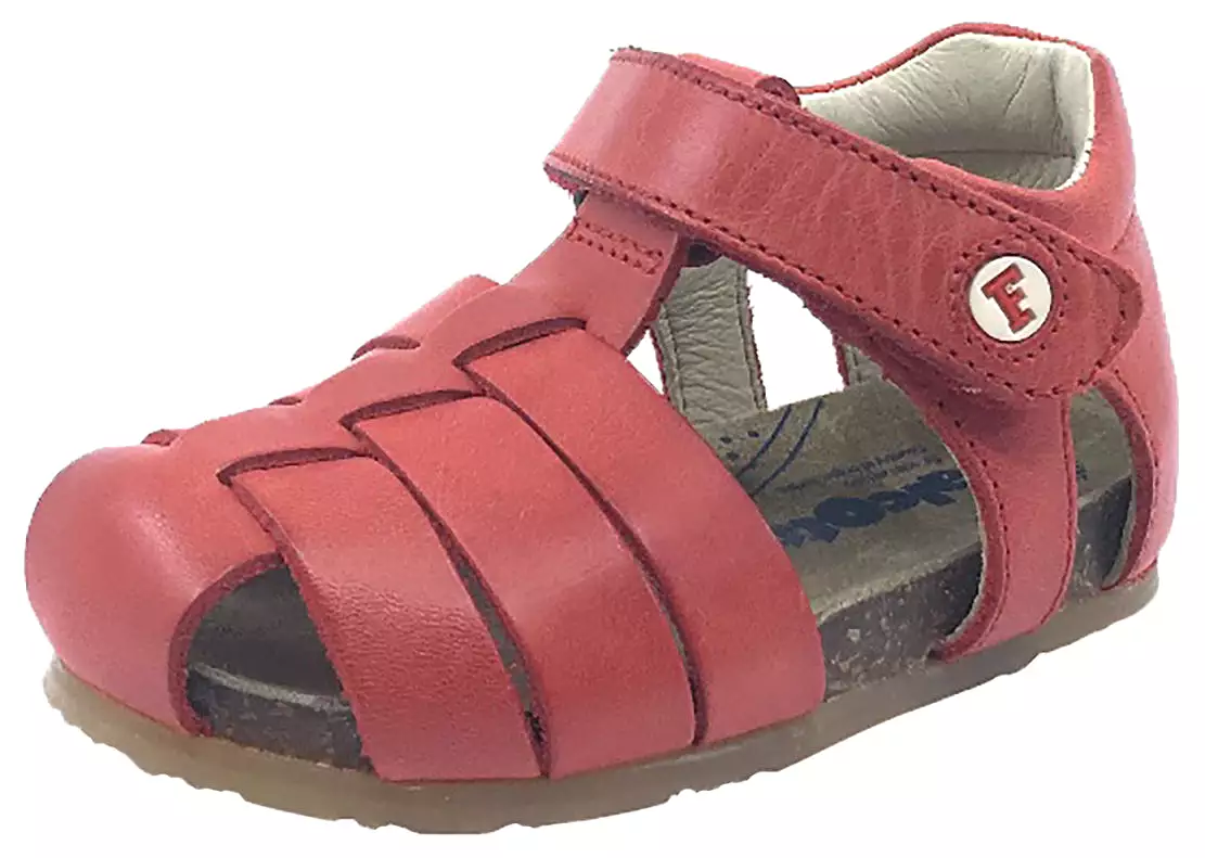 Falcotto Red Leather Fisherman Sandals - Kids Hook and Loop Strap