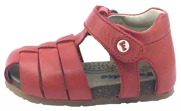 Falcotto Red Leather Fisherman Sandals - Kids Hook and Loop Strap