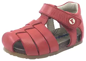 Falcotto Red Leather Fisherman Sandals - Kids Hook and Loop Strap