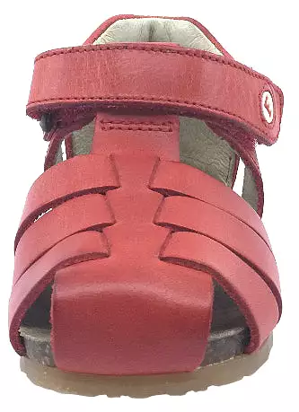 Falcotto Red Leather Fisherman Sandals - Kids Hook and Loop Strap