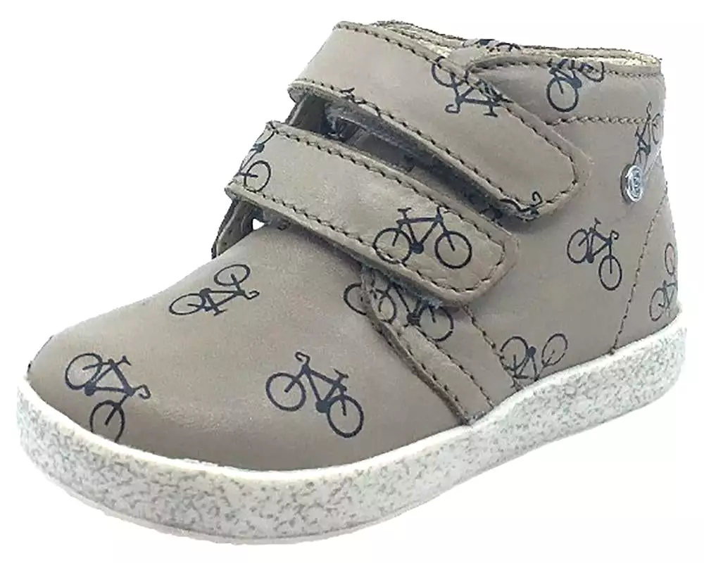 Falcotto Tan Bike Icon Printed Leather High Top Sneaker Shoe - Boys & Girls, Double Strap