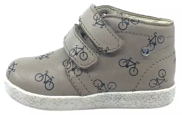 Falcotto Tan Bike Icon Printed Leather High Top Sneaker Shoe - Boys & Girls, Double Strap