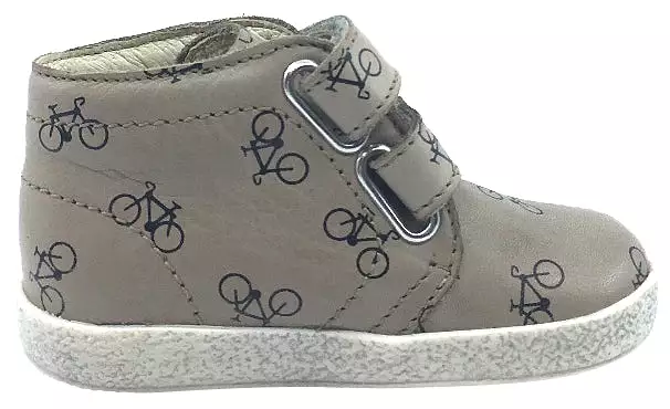 Falcotto Tan Bike Icon Printed Leather High Top Sneaker Shoe - Boys & Girls, Double Strap