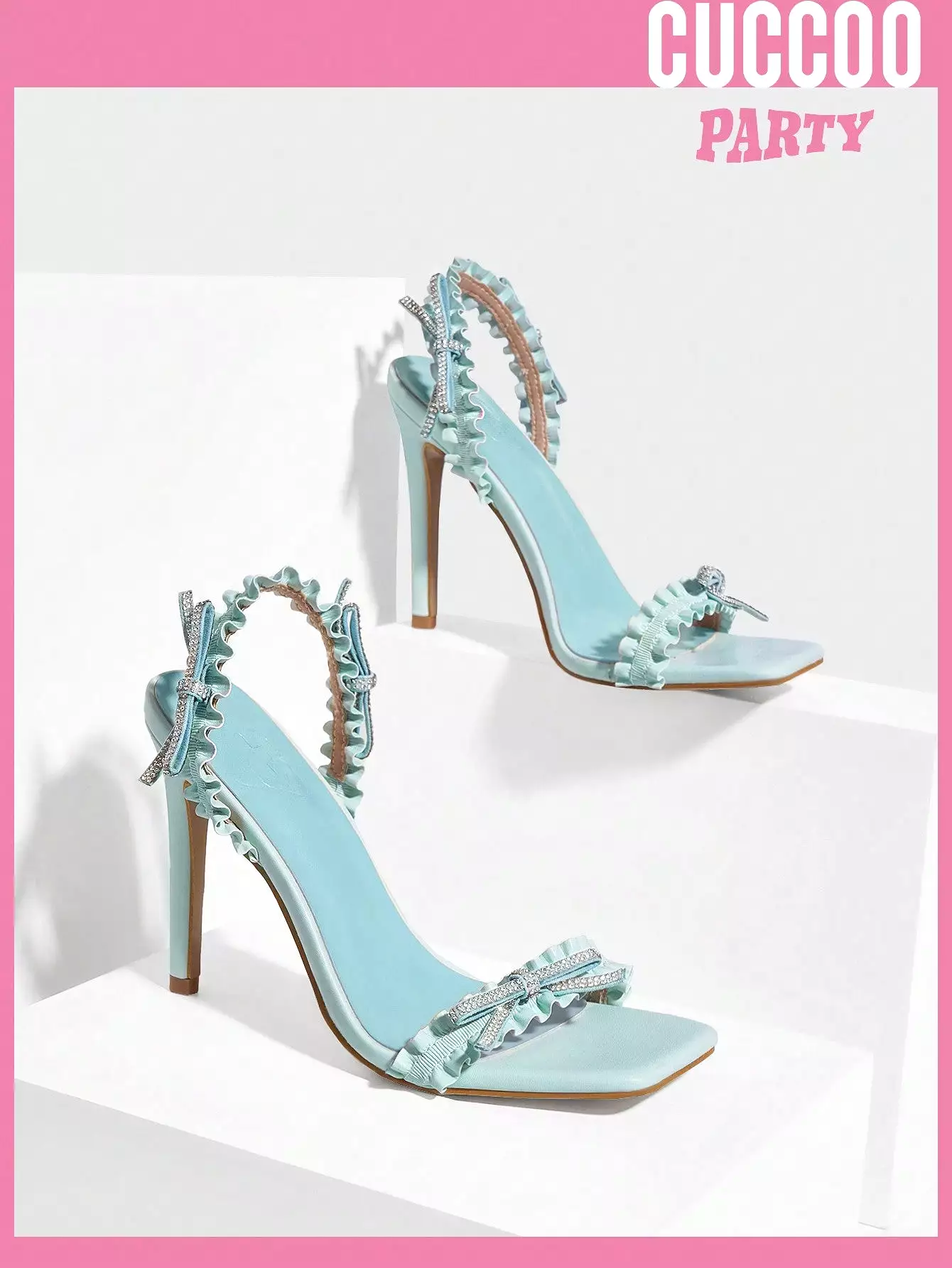 Fashionable Square Toe Rhinestone Decor Butterfly Knot High Heel Sandals With Pleated Design Wedding Shoes For Spring