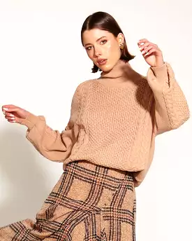 Fate and Becker Tan Treasure Turtleneck Cable Knit