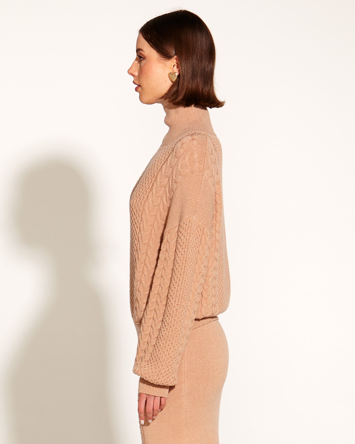 Fate and Becker Tan Treasure Turtleneck Cable Knit