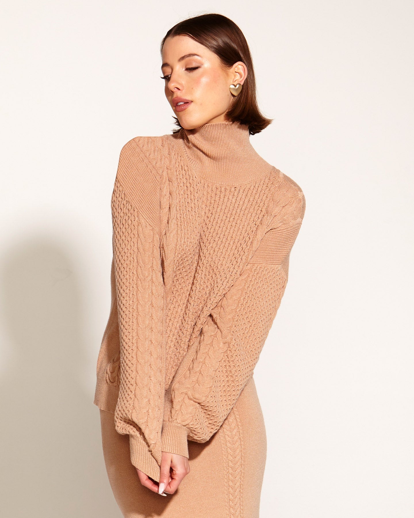 Fate and Becker Tan Treasure Turtleneck Cable Knit