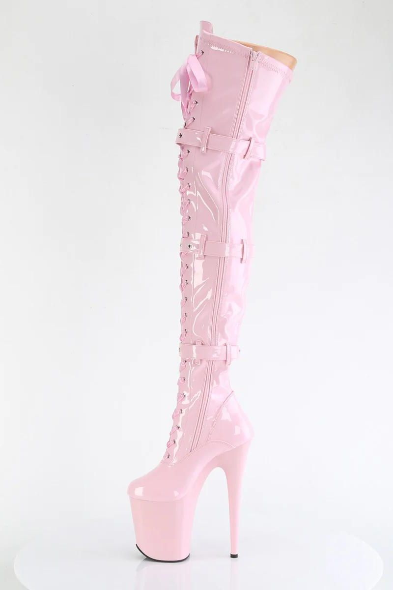 Flamingo-3028 Thigh High Boots - Patent Baby Pink