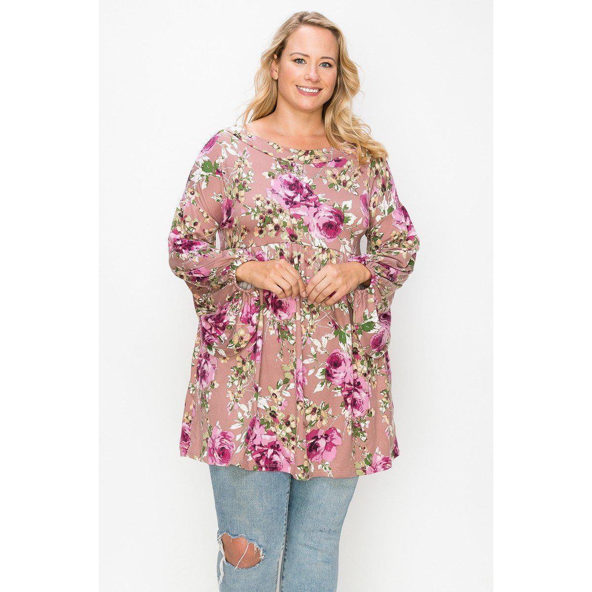 Floral Bubble Sleeve Tunic Top - Shop Now