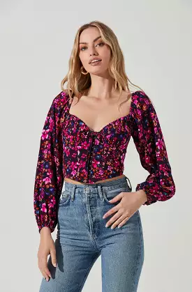 Floral Corset Top with Long Sleeves - Edwina