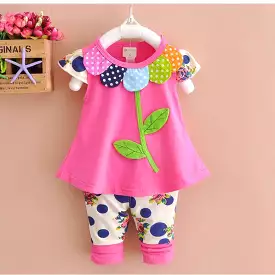 Floral T-shirts and Pants Leggings Set with Bowknot Design