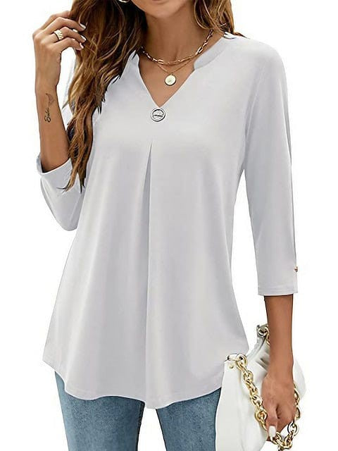 Flowy Tunic with 3/4 Sleeve and V-Neck | Black, White, Pink Available