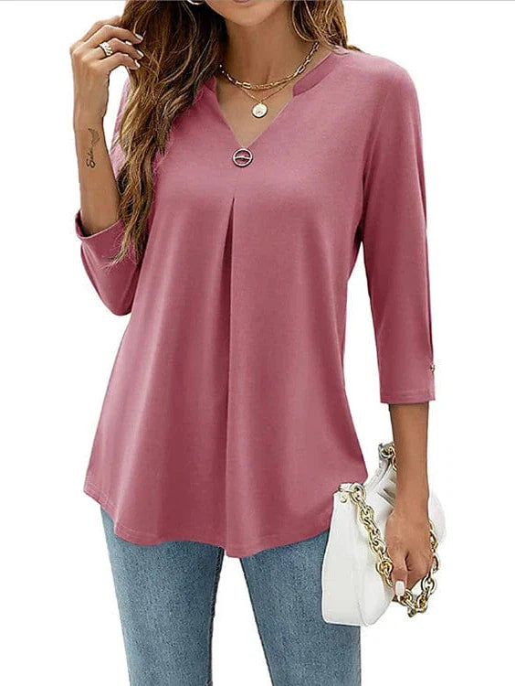 Flowy Tunic with 3/4 Sleeve and V-Neck | Black, White, Pink Available