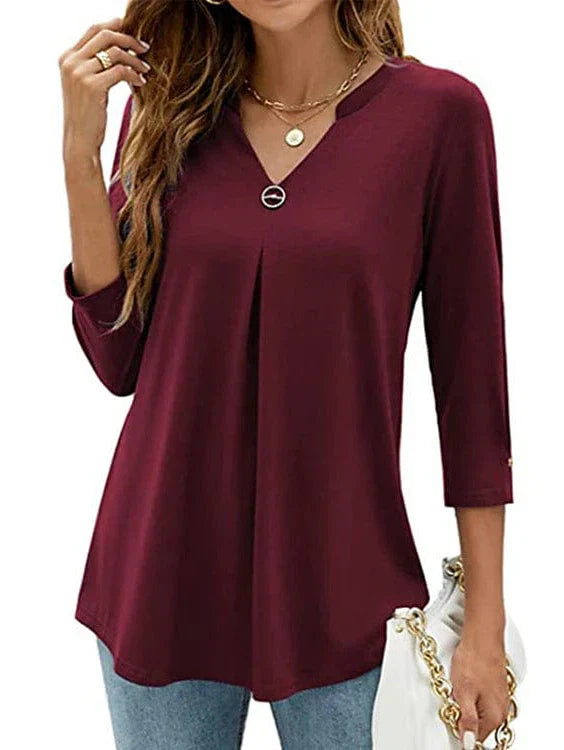 Flowy Tunic with 3/4 Sleeve and V-Neck | Black, White, Pink Available