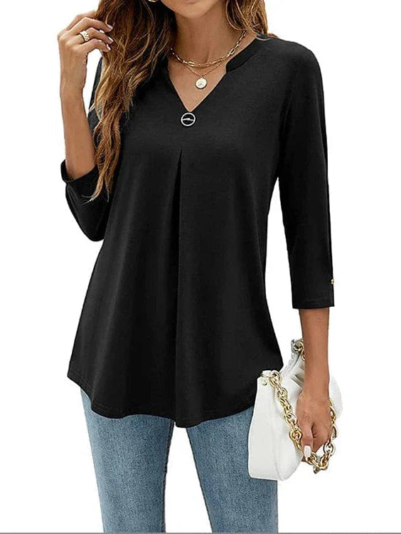 Flowy Tunic with 3/4 Sleeve and V-Neck | Black, White, Pink Available