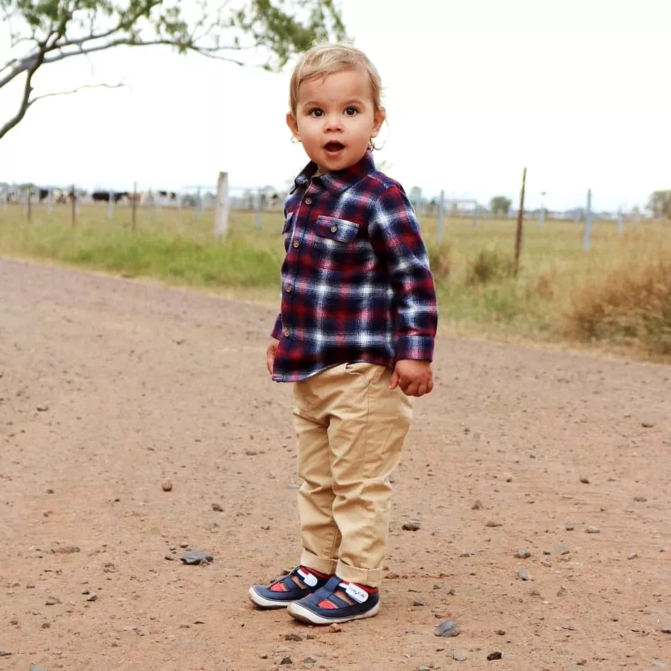 FLYNN navy and red sandals for baby and toddler boys, perfect for summer wear