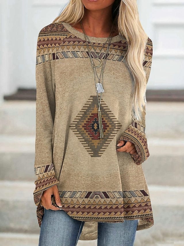 Geometric Plaid Plus Size Tunic Tee - Ethnic Style