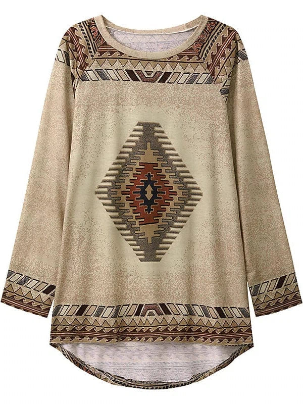 Geometric Plaid Plus Size Tunic Tee - Ethnic Style