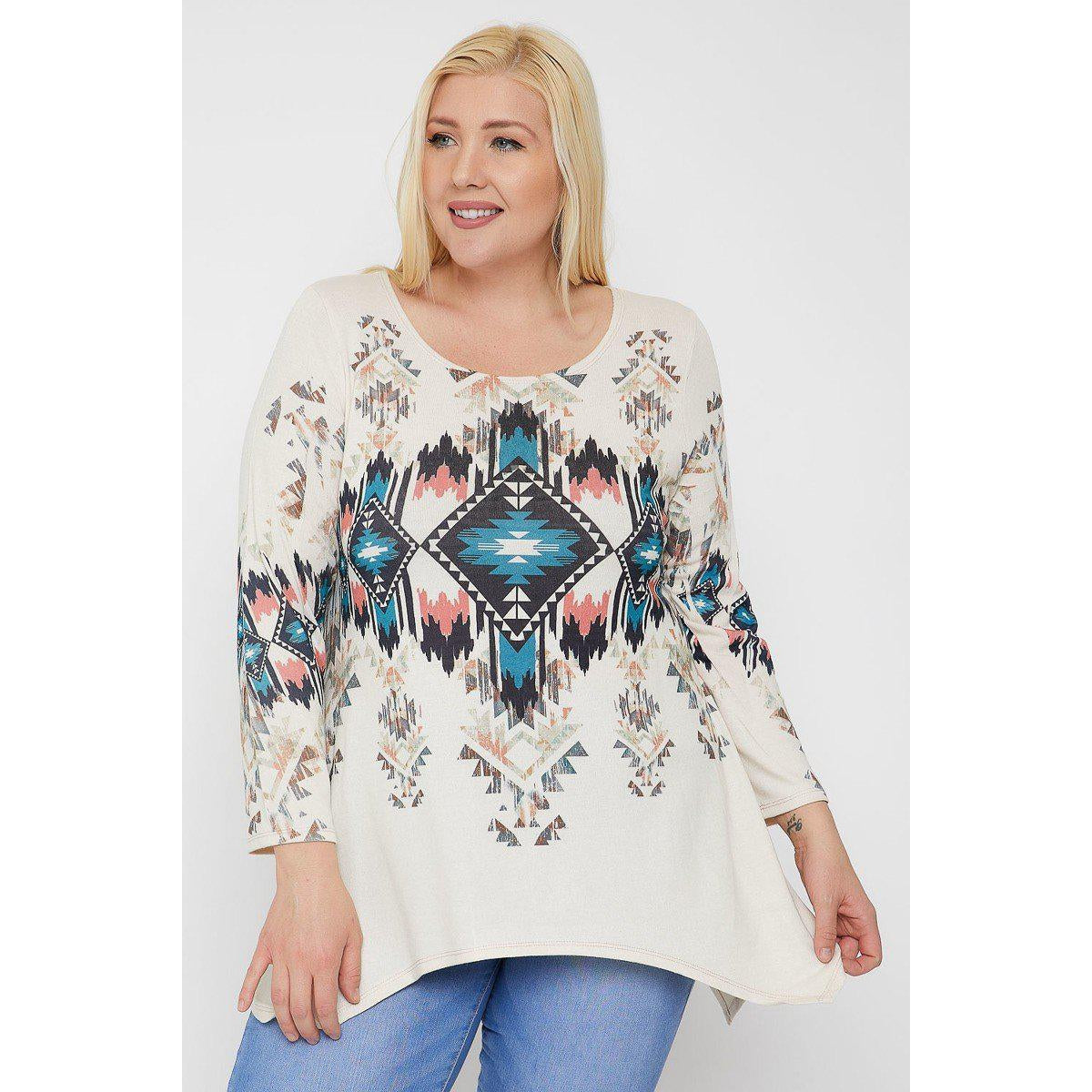 Geometric Tribal Print Tunic Top