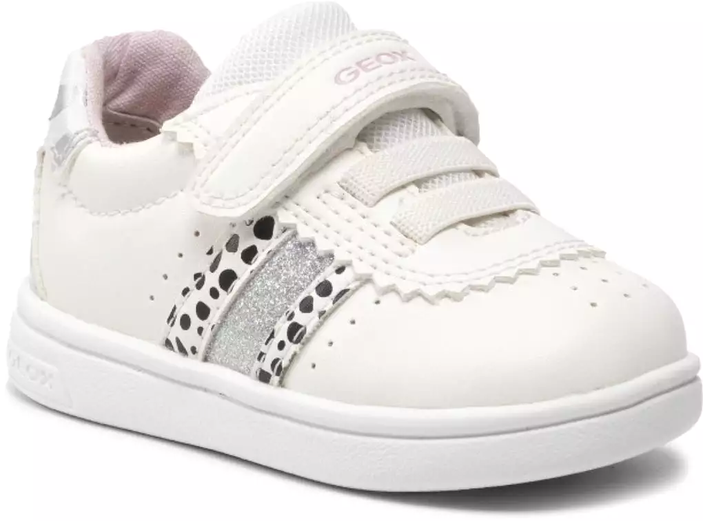 Geox Baby White Silver Velcro Athletic Shoe.