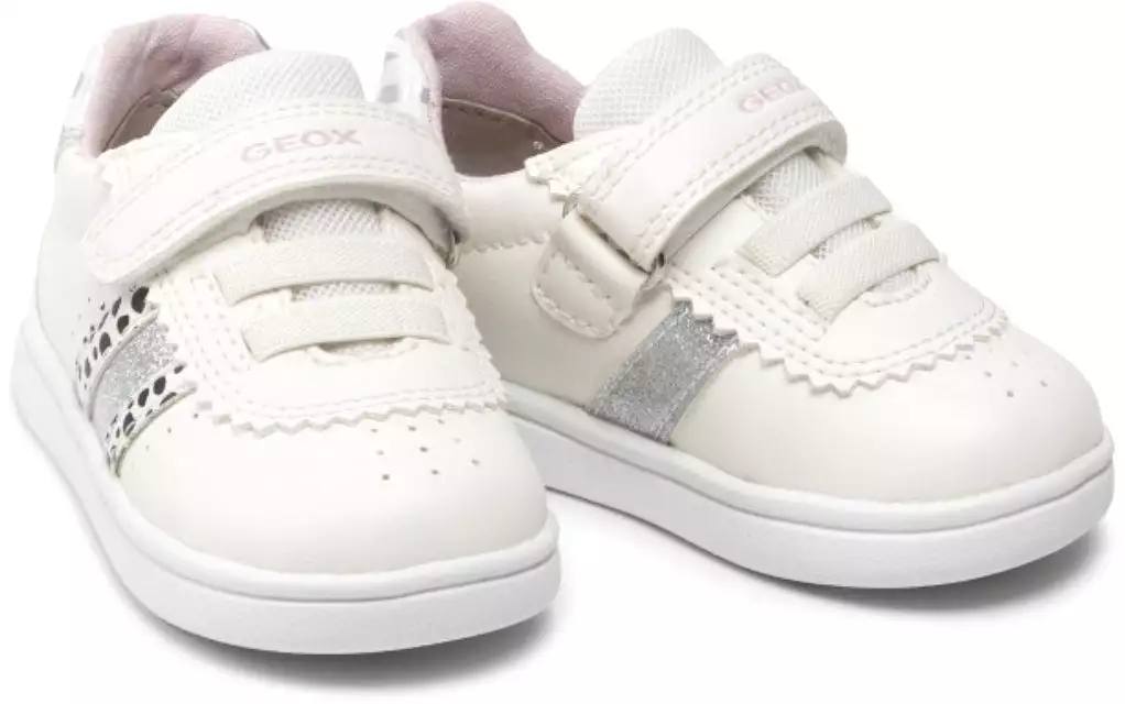 Geox Baby White Silver Velcro Athletic Shoe.