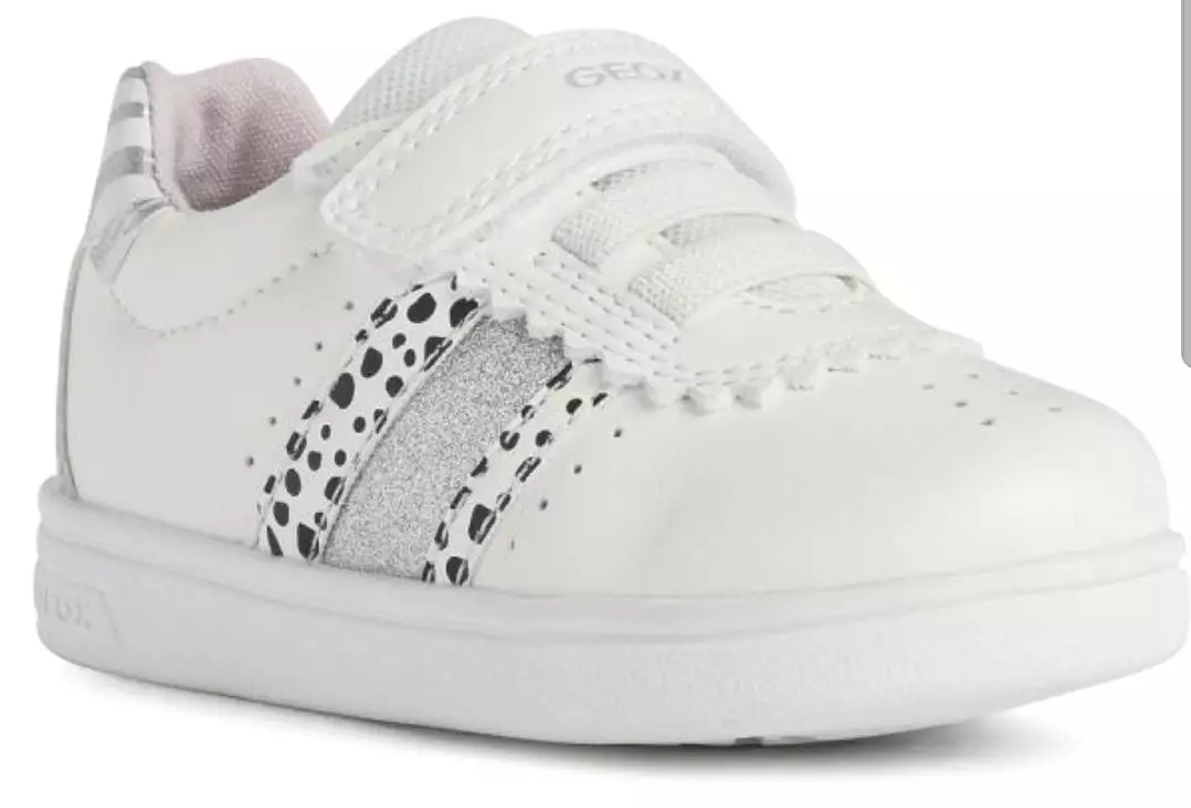 Geox Baby White Silver Velcro Athletic Shoe.