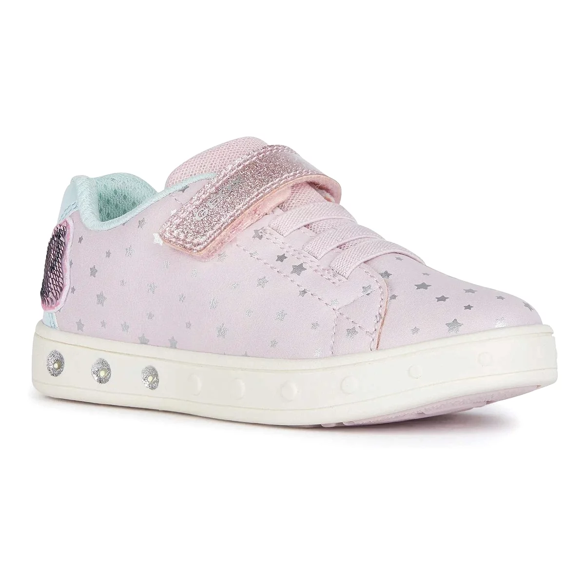 Geox Skylin Girls Pink and Aqua Light Up Shoes, Sizes 26-31.