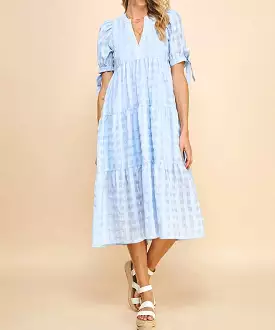 Gingham Print Tunic Dress - Light Blue - Buy Online