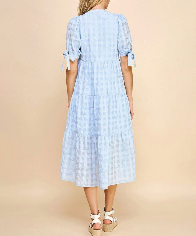 Gingham Print Tunic Dress - Light Blue - Buy Online