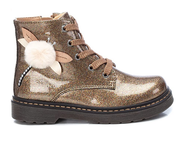 Girls XTI Boots, Bronze Glitter, Faux Patent, Ankle, Inside Zip, 5 Eyelet, 150212, sale.