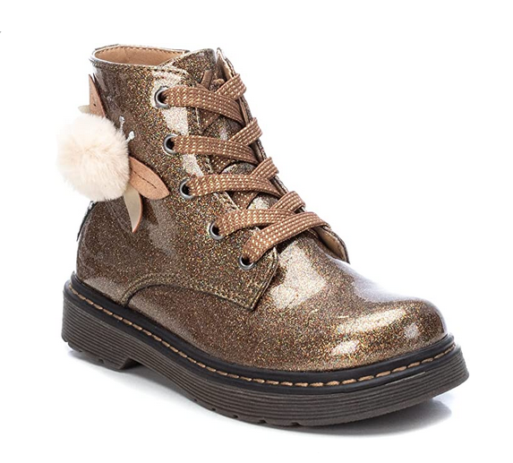 Girls XTI Boots, Bronze Glitter, Faux Patent, Ankle, Inside Zip, 5 Eyelet, 150212, sale.