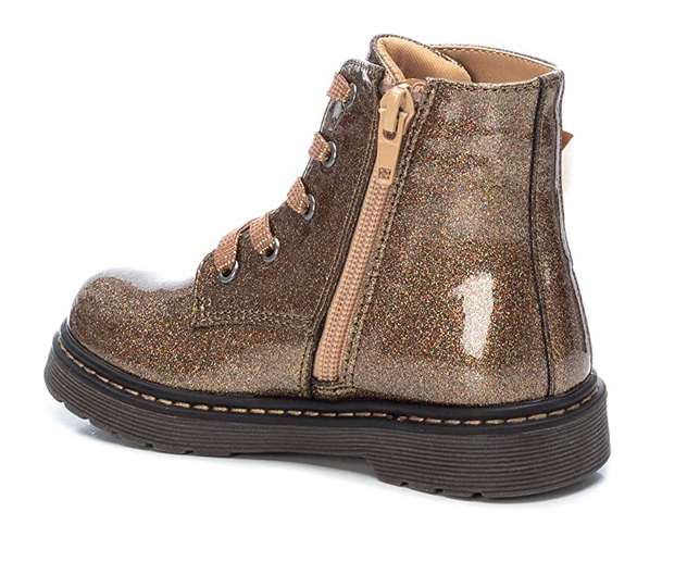 Girls XTI Boots, Bronze Glitter, Faux Patent, Ankle, Inside Zip, 5 Eyelet, 150212, sale.