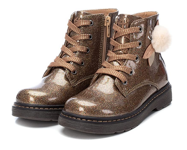 Girls XTI Boots, Bronze Glitter, Faux Patent, Ankle, Inside Zip, 5 Eyelet, 150212, sale.