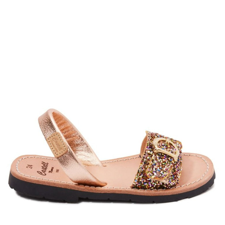 Glitter Leather Kids Menorcan Sandal - A 1620 Renewed