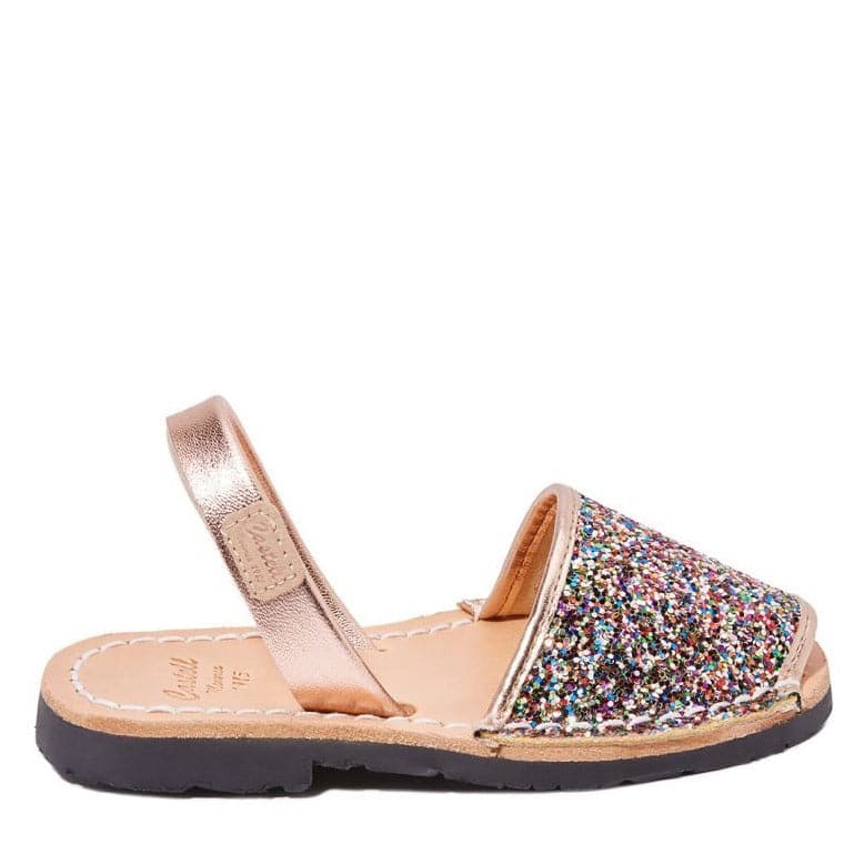 Glitter Leather Kids Sandal - Iker 1097R Glitter Menorcan Sandal