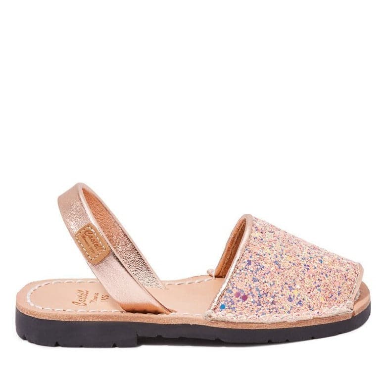 Glitter Leather Kids Sandal - Iker 1097R Glitter Menorcan Sandal