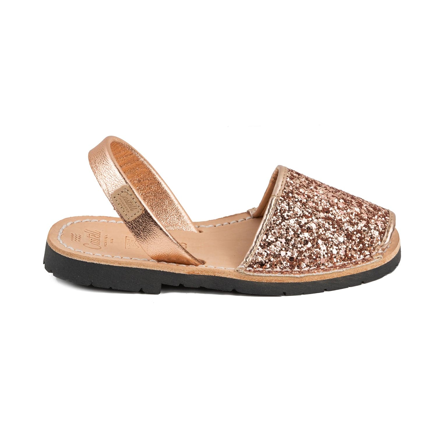 Glitter Leather Kids Sandal - Iker 1097R Glitter Menorcan Sandal