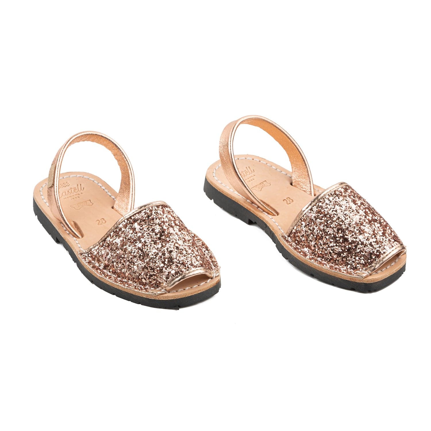 Glitter Leather Kids Sandal - Iker 1097R Glitter Menorcan Sandal