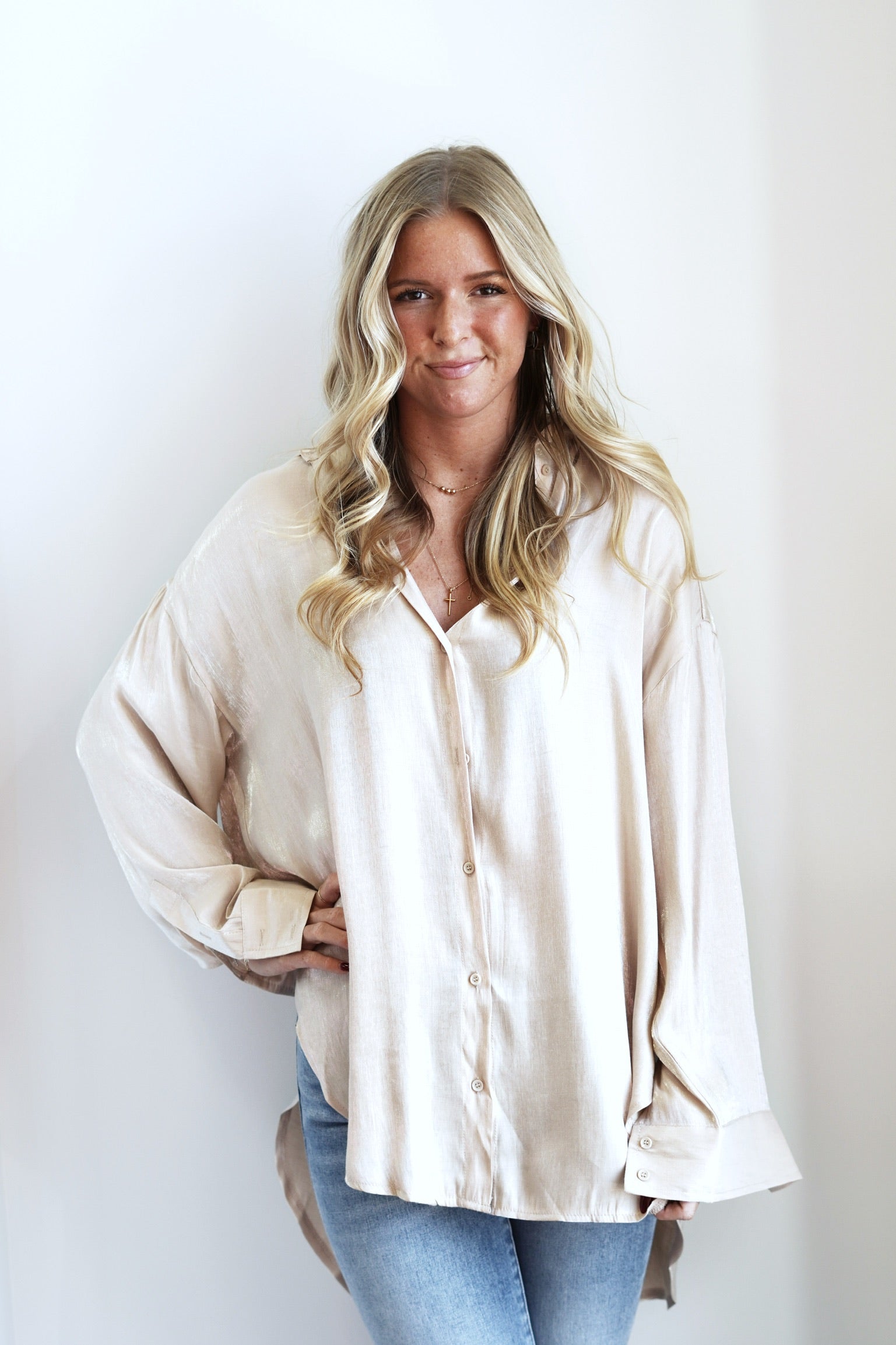 Gloria Button Down Tunic - Glistening Finish