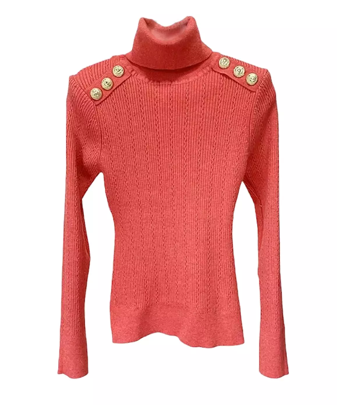 Gold Button Turtleneck Sweater - Knitted